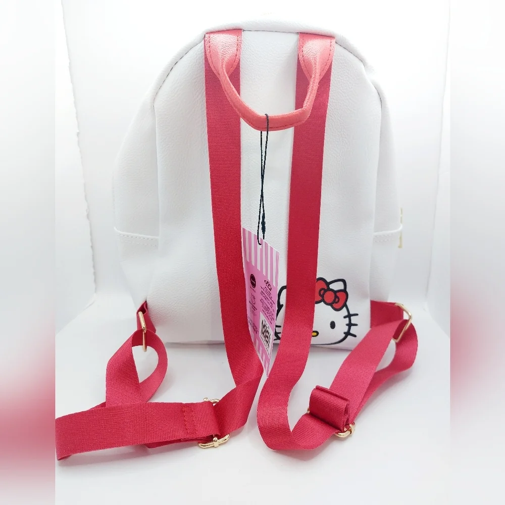 Sanrio Hello Kitty Mini Backpack Purse 10” White Faux Leather Gold Zip Cute Kawa